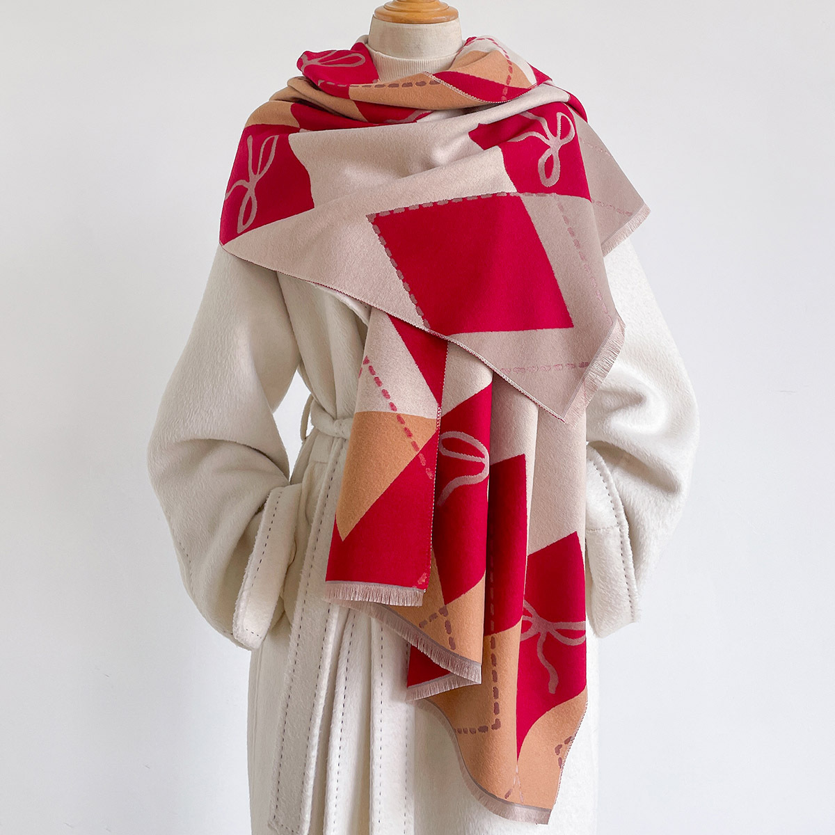 Pashmina Wrap Large - 여성용 인조 캐시미어 스카프 프린지 두꺼운