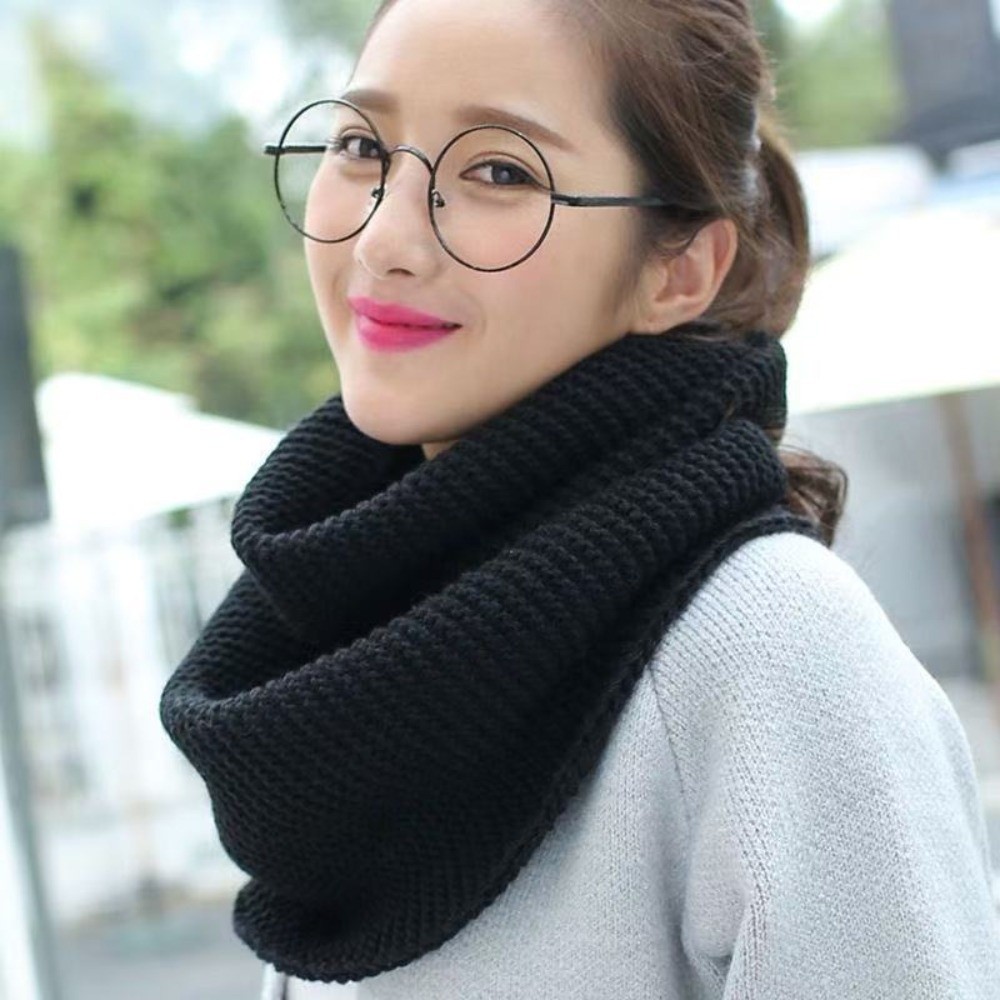 Infinity Scarf Knit - 따뜻한 단색 무한루프 스카프, 통기성 좋은