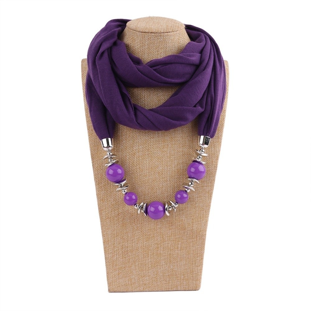 Infinity Scarf Knit - 패션 쉬폰 스카프 단색 비즈 장식