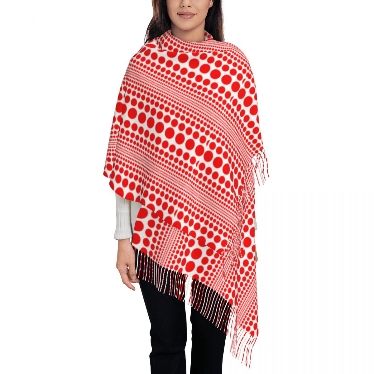 Infinity Scarf Knit - 여성용 빨간색 무한대 무늬의 도트 스카프,