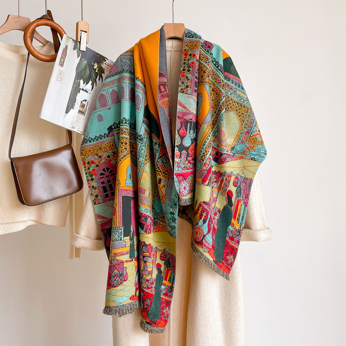 Pashmina Wrap Large - 여성용 인조 캐시미어 스카프 양면 스카프