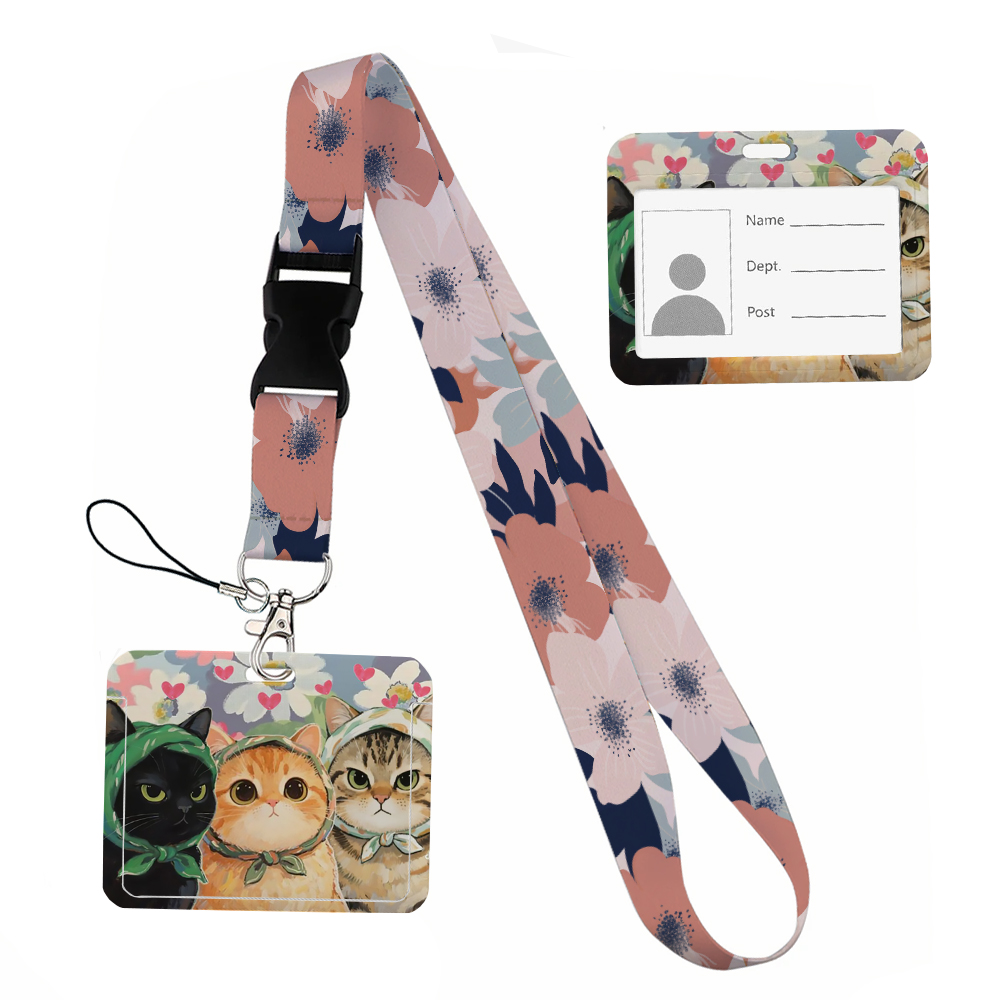 꽃 속의 작은 동물 프린트 리본 끈 열쇠고리 ID 가로 - Lanyard Badge Holder 리뷰 및 가격